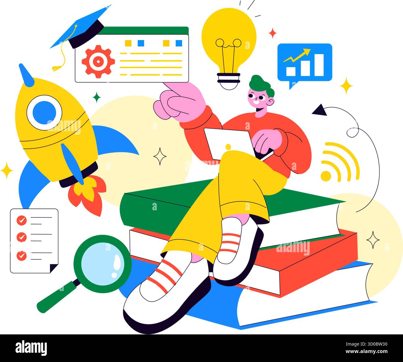 Illustrazione di EdTech Startup Vector che offre opportunità nell'e-Learning, nella piattaforma per l'istruzione moderna e nell'innovazione tecnologica per l'apprendimento online Illustrazione Vettoriale