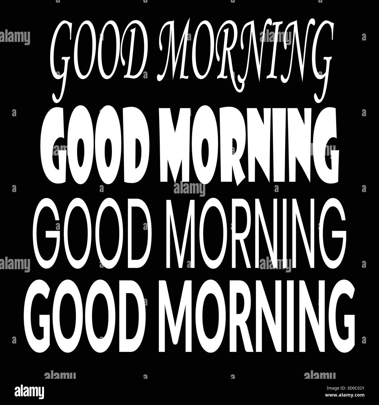 Elegante grafica vettoriale tipografica "Good Morning" con testo dal design audace ed elegante su uno sfondo pulito. Perfetto per biglietti d'auguri e poster. Illustrazione Vettoriale