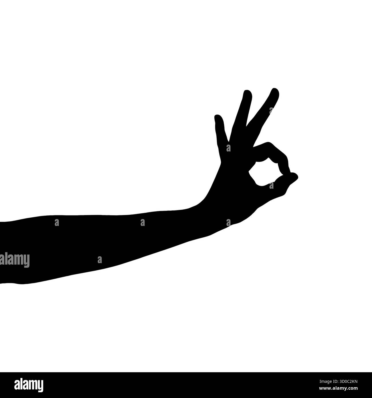 Silhouette di mano allungata con un gesto di pace su sfondo bianco. Illustrazione Vettoriale