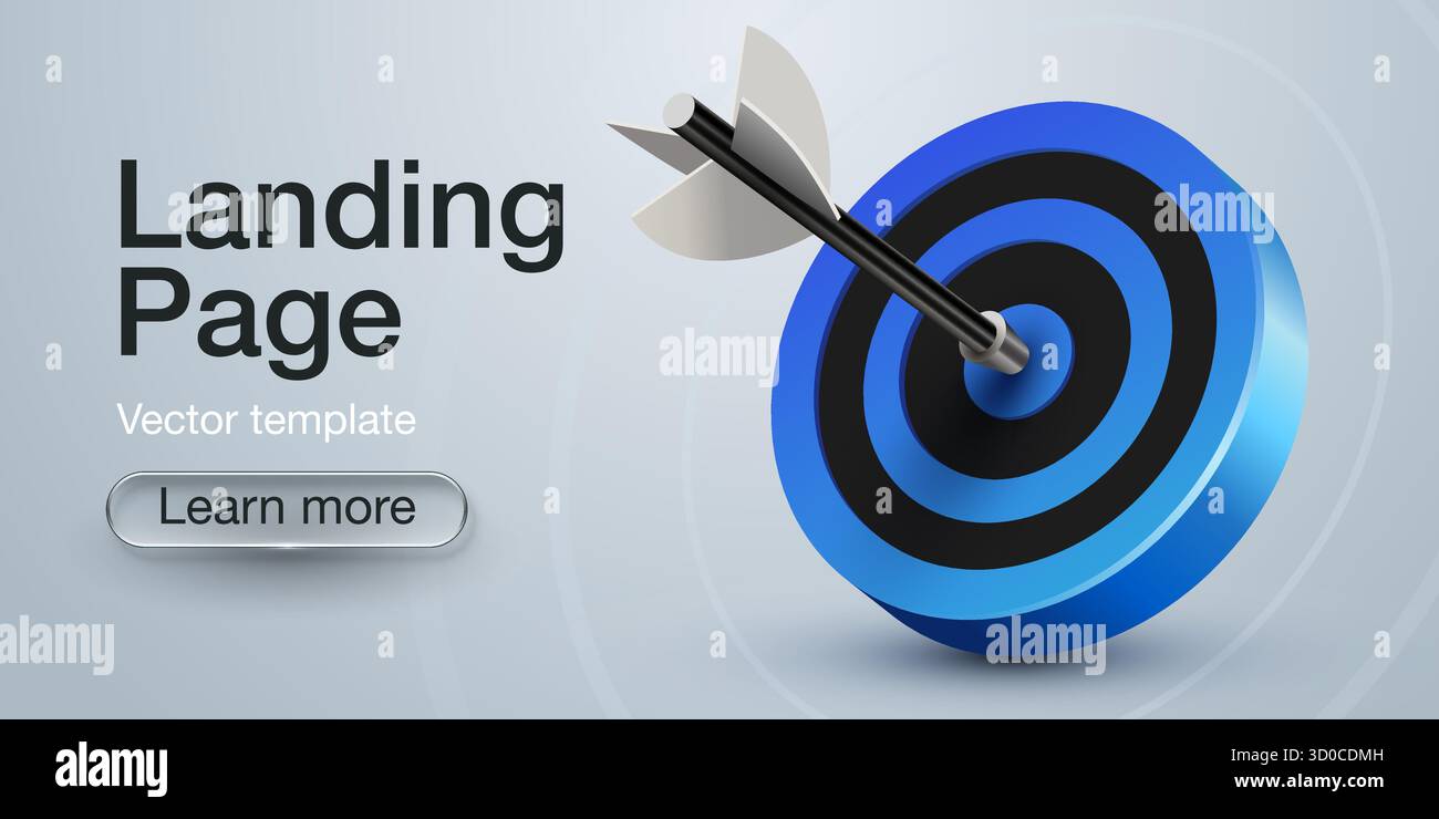 Icona di destinazione dardo blu con banner a freccia. progettazione in stile 3d dell'obiettivo aziendale. Strategia di marketing per il finanziamento del successo. Illustrazione vettoriale Illustrazione Vettoriale