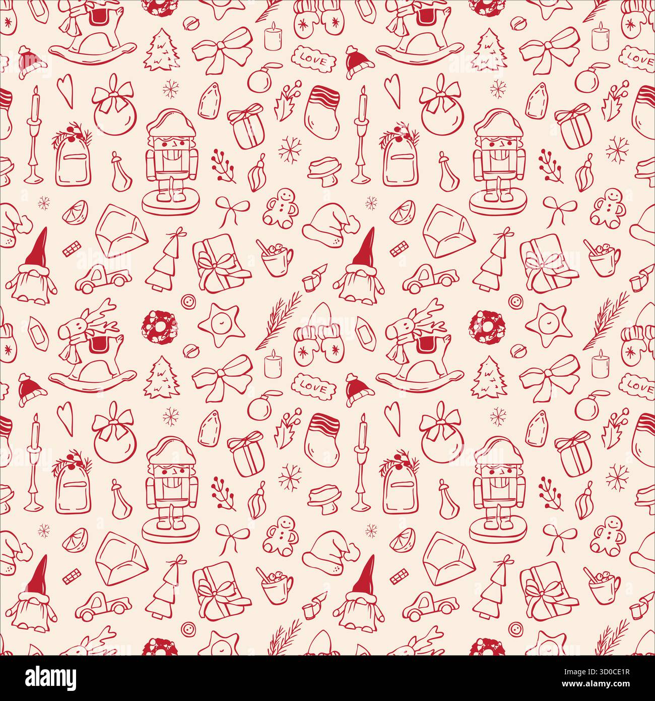 Stampa senza cuciture con scarabocchi natalizi Illustrazione Vettoriale