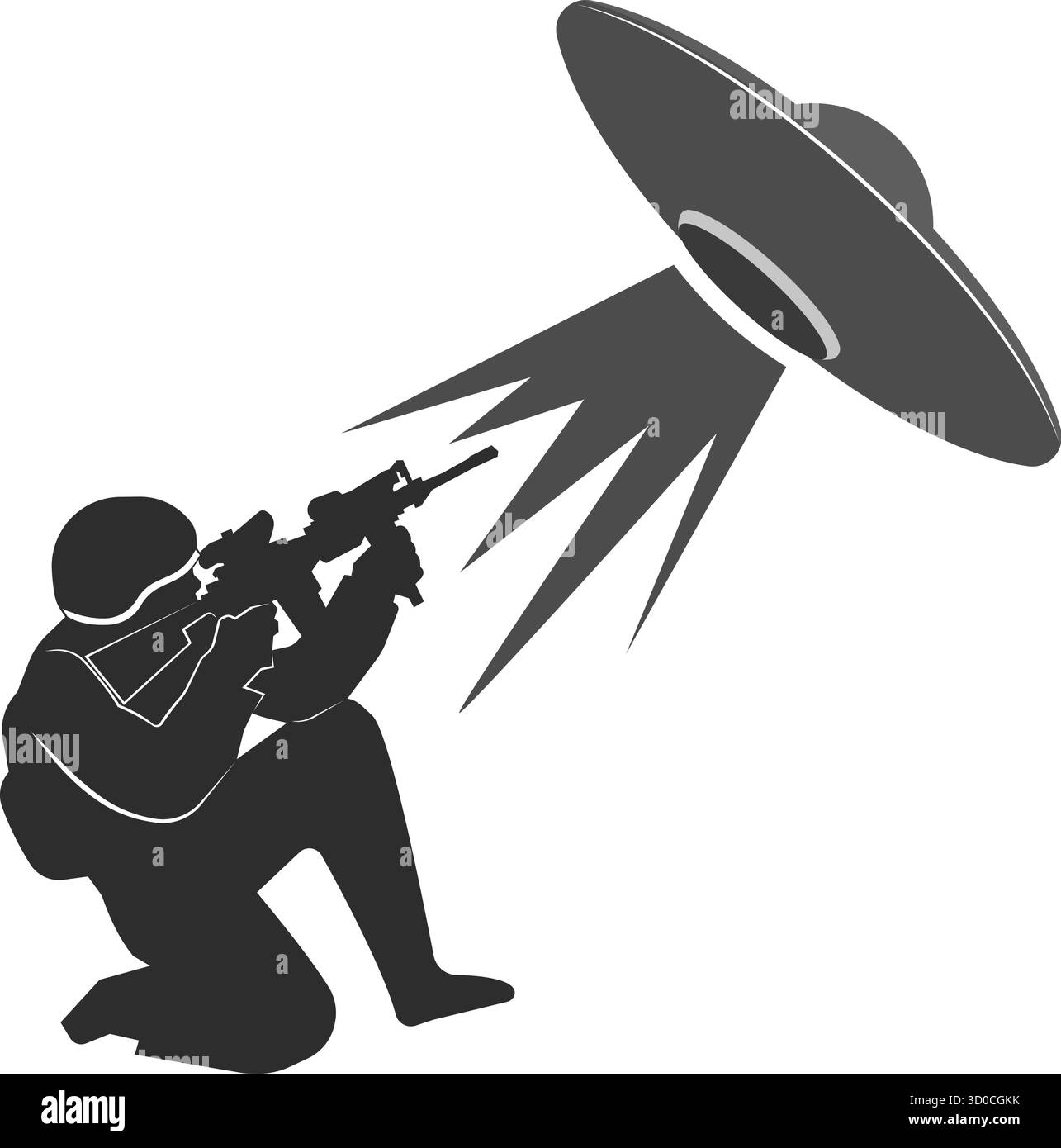 Un soldato è su un ginocchio e sta sparando. Illustrazione Vettoriale