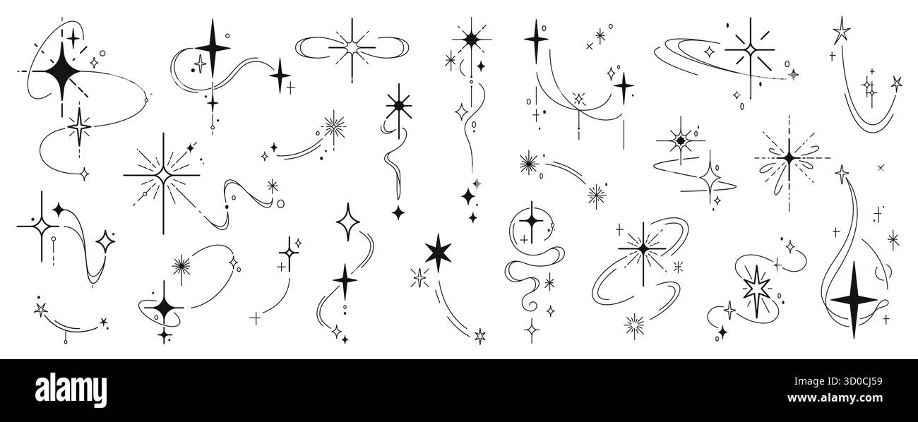 La stella di Natale brilla e brilla con raffiche di scintille celestiali e scintillio vettoriale. Le stelle dello spazio, della galassia e della luce stellare risplendono in stile Boho per celesti esoterici o Chrismtas Illustrazione Vettoriale