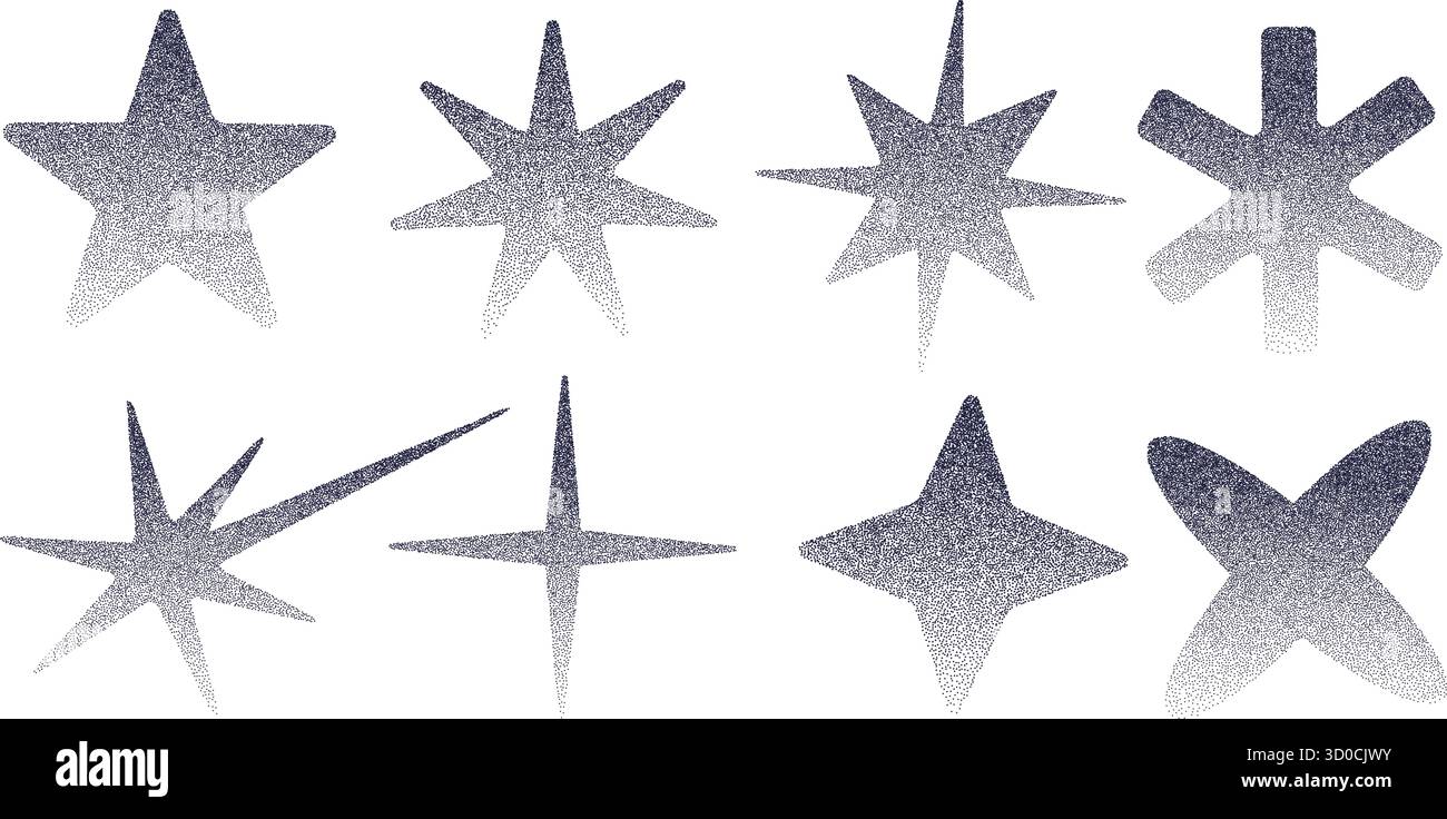 Set di illustrazioni vettoriali collage trendy con sfumature in stile y2k a forma di stella a grana. Illustrazione Vettoriale