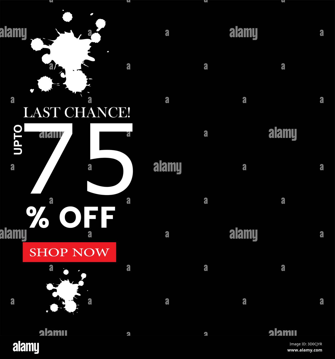 Ultima possibilità: Banner con sconti fino al 75% su sfondo nero – offerta con grande sconto. File vettoriale modificabile adatto per acquisti online e vendite di e-commerce. Illustrazione Vettoriale