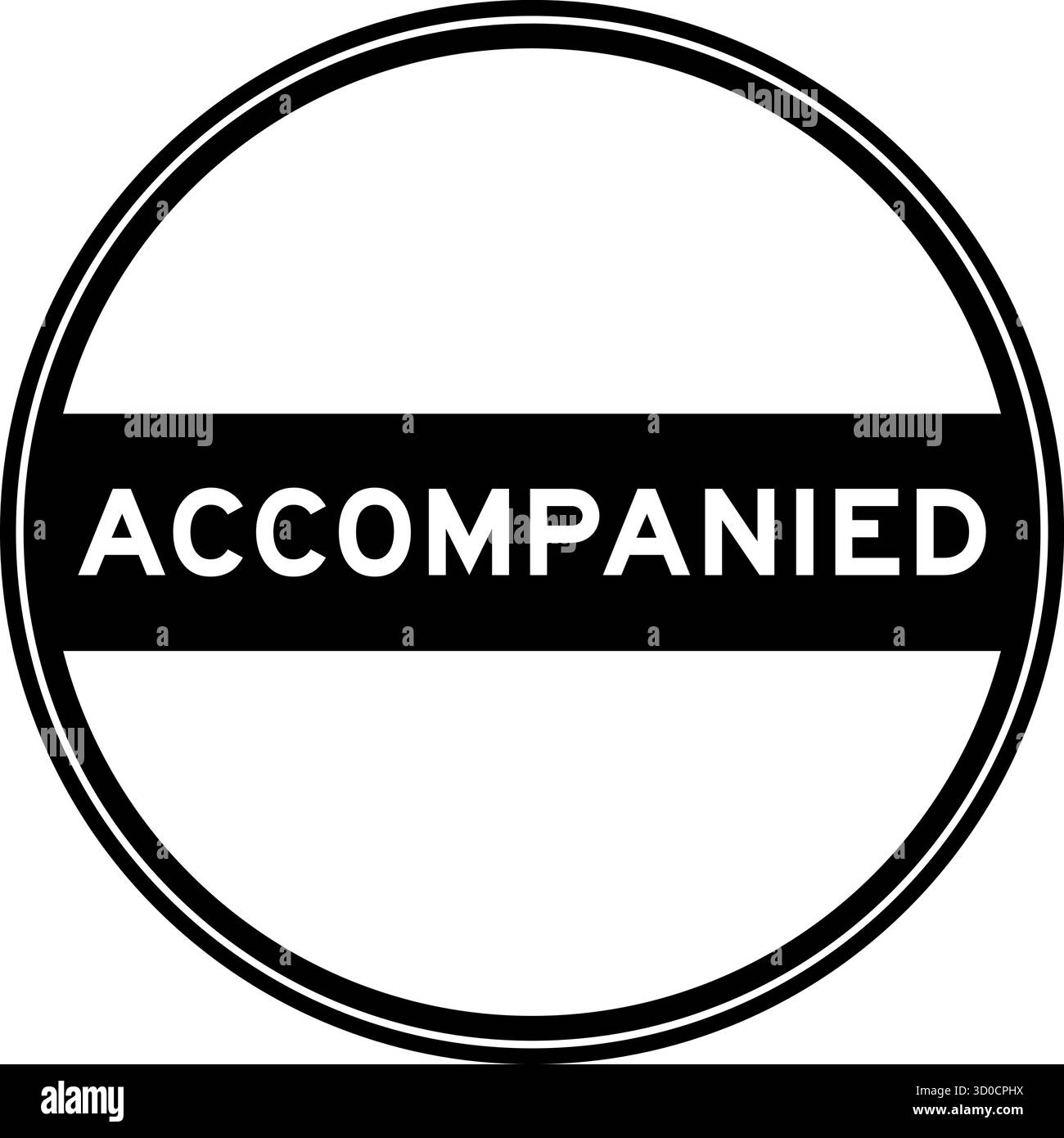 Adesivo rotondo nero con sigillo a forma di parola accompagnato su sfondo bianco Illustrazione Vettoriale