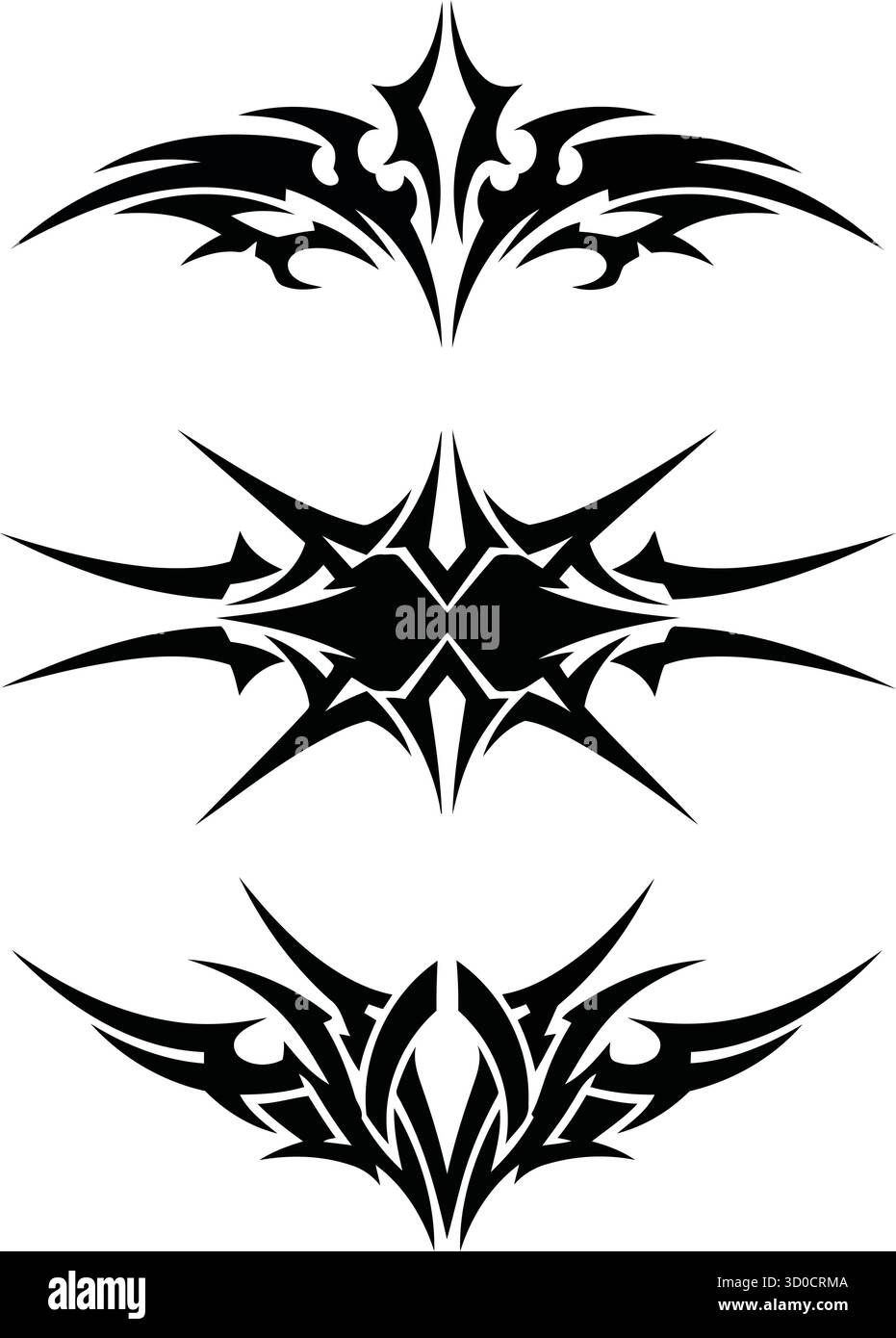 Design simmetrico del tatuaggio tribale - fiamma e motivo ad alette per l'uso di body art e grafica. Illustrazione Vettoriale