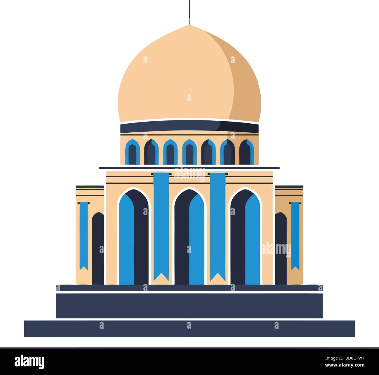 Illustrazione della moschea islamica stilizzata - architettura Beige Dome con archi e striscioni blu Illustrazione Vettoriale