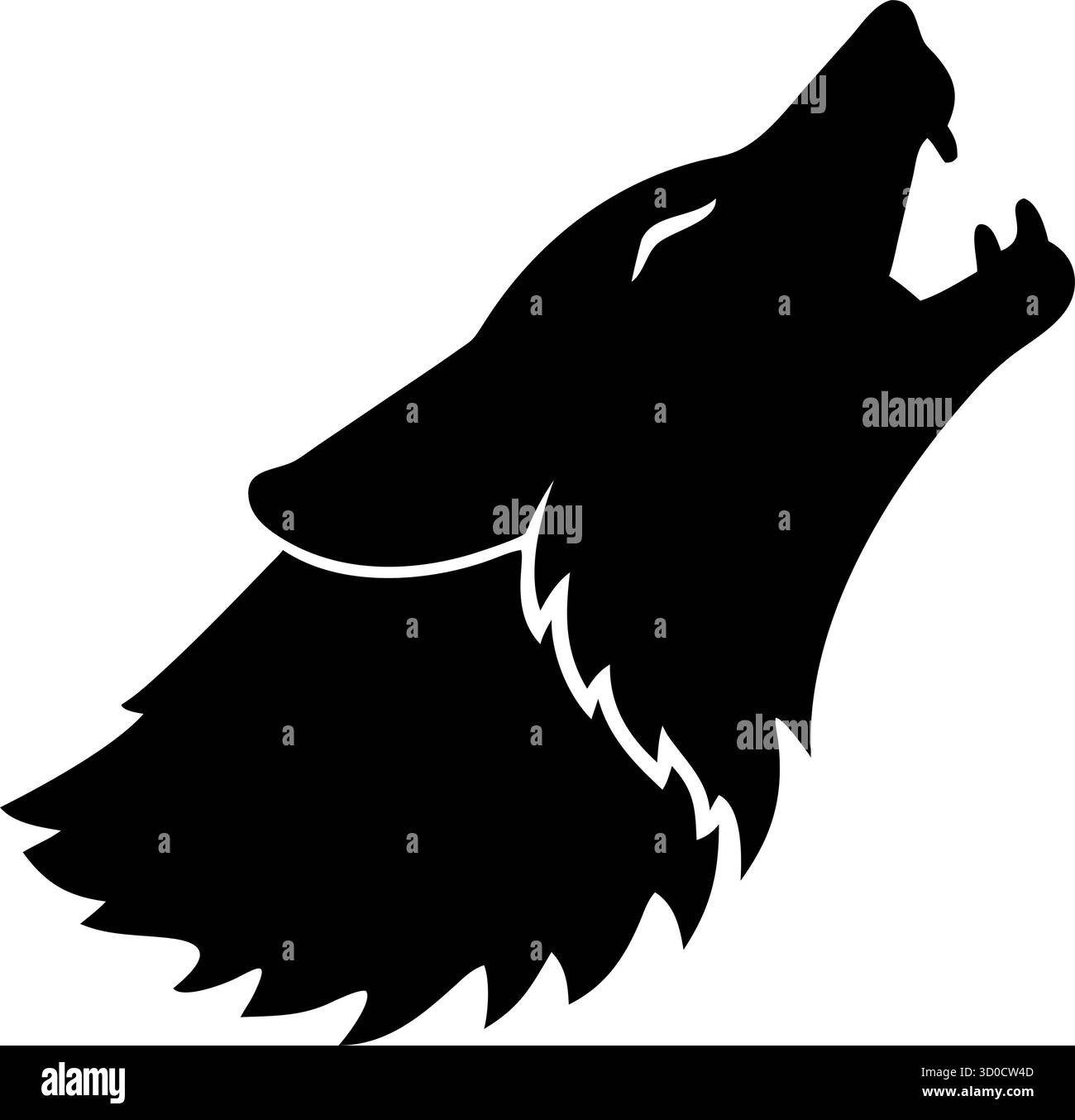 Sagoma della testa di lupo ululululante Vector – icona feroce della natura per loghi tribali, marchi naturali e arte all'aperto Illustrazione Vettoriale