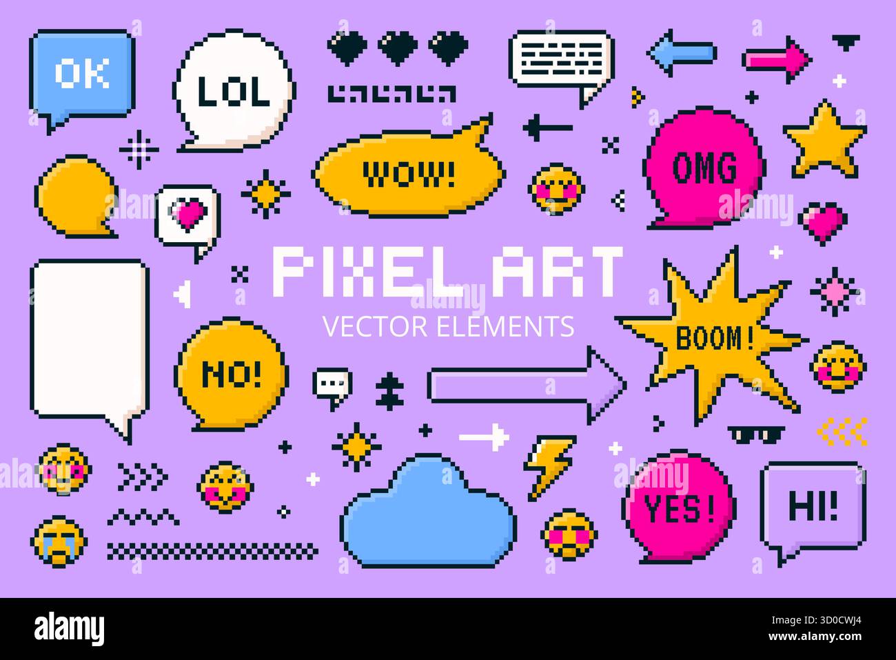 Set di elementi vettoriali isolati Pixel Art Illustrazione Vettoriale