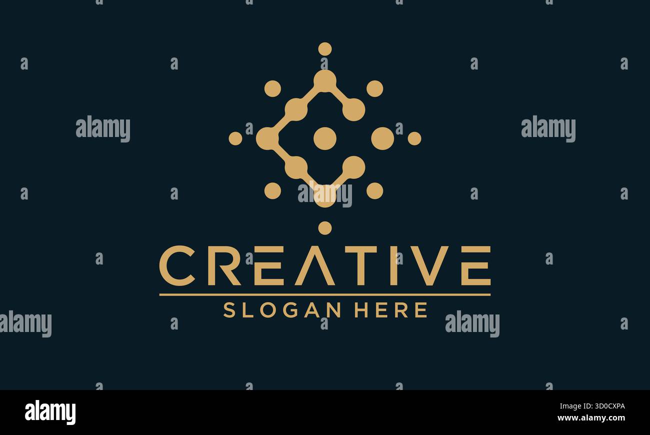 Logo a punti Letter C Design Vector con colori oro e blu navy Illustrazione Vettoriale
