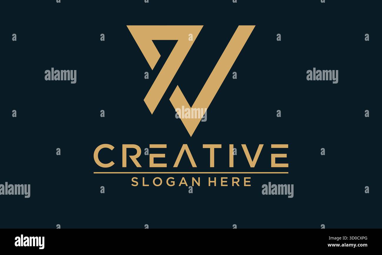 Design minimalista Letter V con logo e sfondo Vector Gold Navy Blue Illustrazione Vettoriale