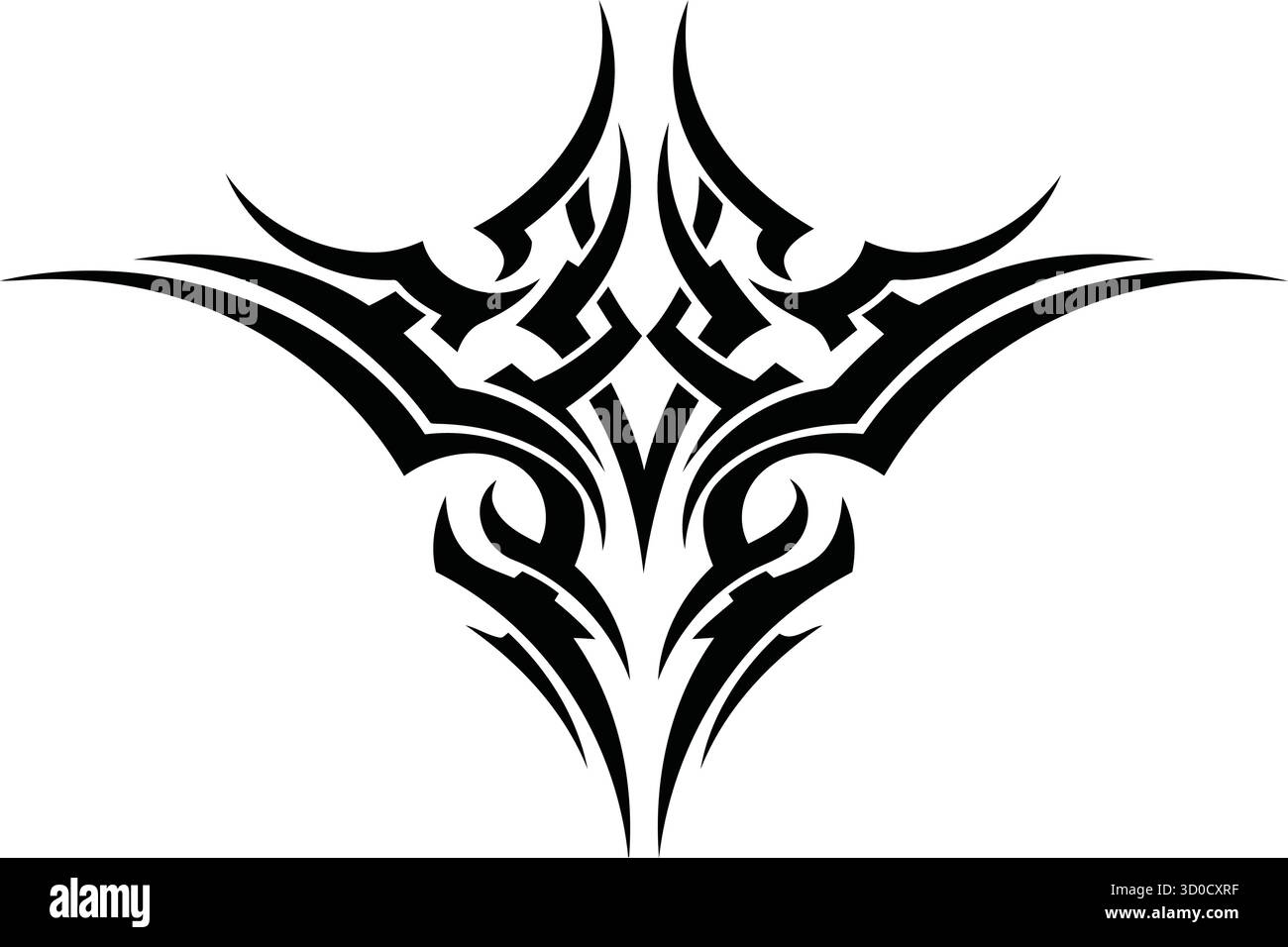 Design simmetrico del tatuaggio tribale - fiamma e motivo ad alette per l'uso di body art e grafica. Illustrazione Vettoriale