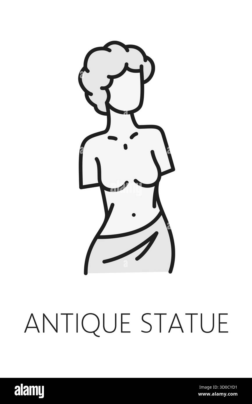Museo e galleria d'arte, linea di colori icona di statua antica, pittogramma vettoriale. Museo archeologico, icona espositiva e galleria di storia antica delineano il simbolo della mostra di sculture antiche Illustrazione Vettoriale
