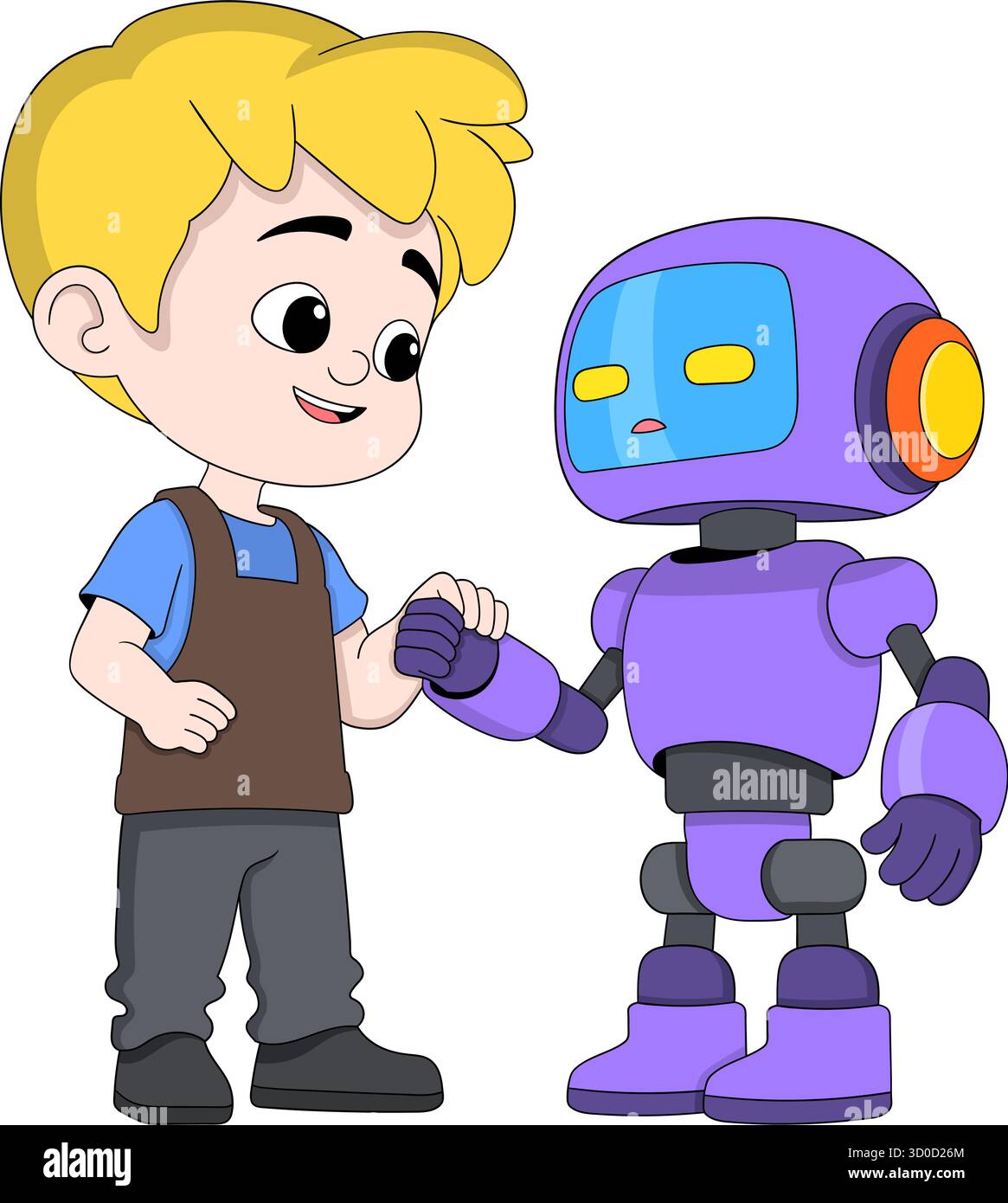 Illustrazione vettoriale che mostra la collaborazione tra esseri umani e robot di intelligenza artificiale Illustrazione Vettoriale