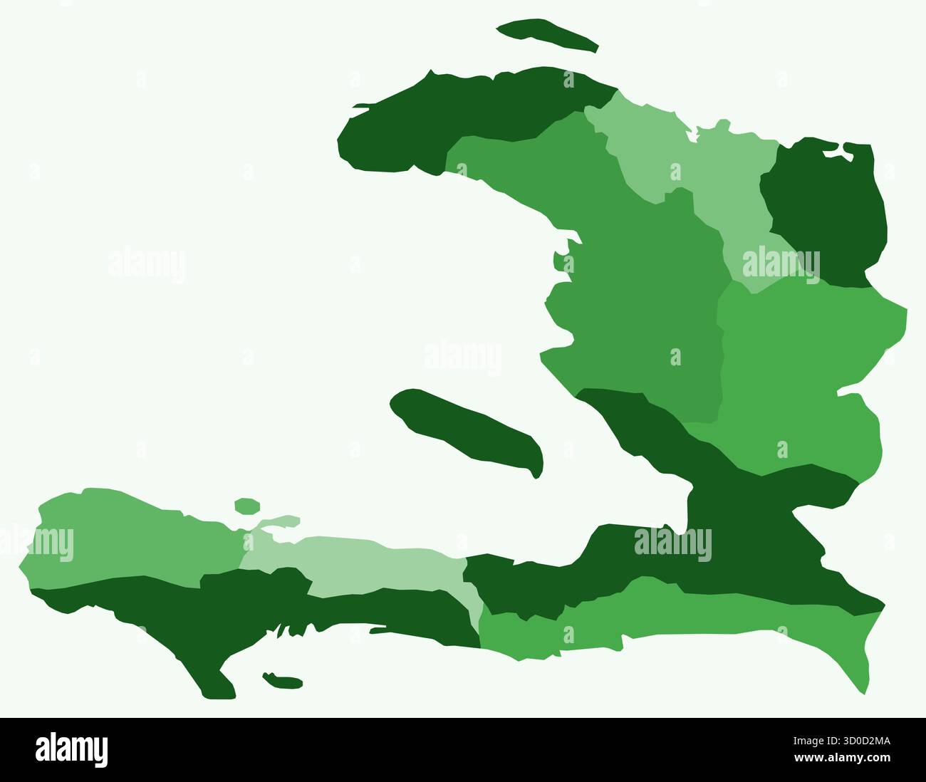 Mappa di Haiti con le regioni. Solo una semplice mappa dei confini nazionali con divisione regionale. Tavolozza dei colori verde. Illustrazione Vettoriale