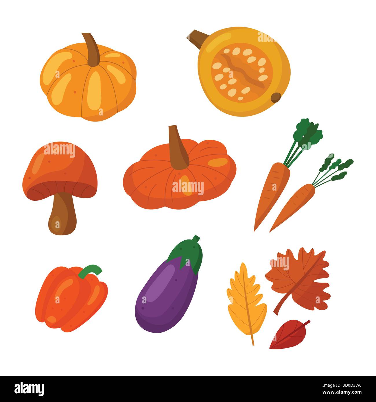 Raccolta di verdure e foglie autunnali Illustrazione Vettoriale