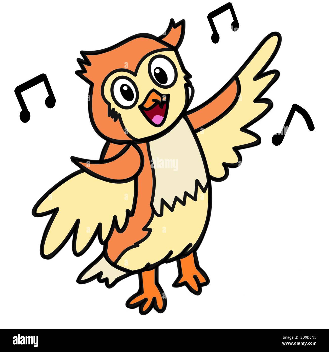 gufo che canta felicemente divertente personaggio animale uccello per i libri Illustrazione Vettoriale