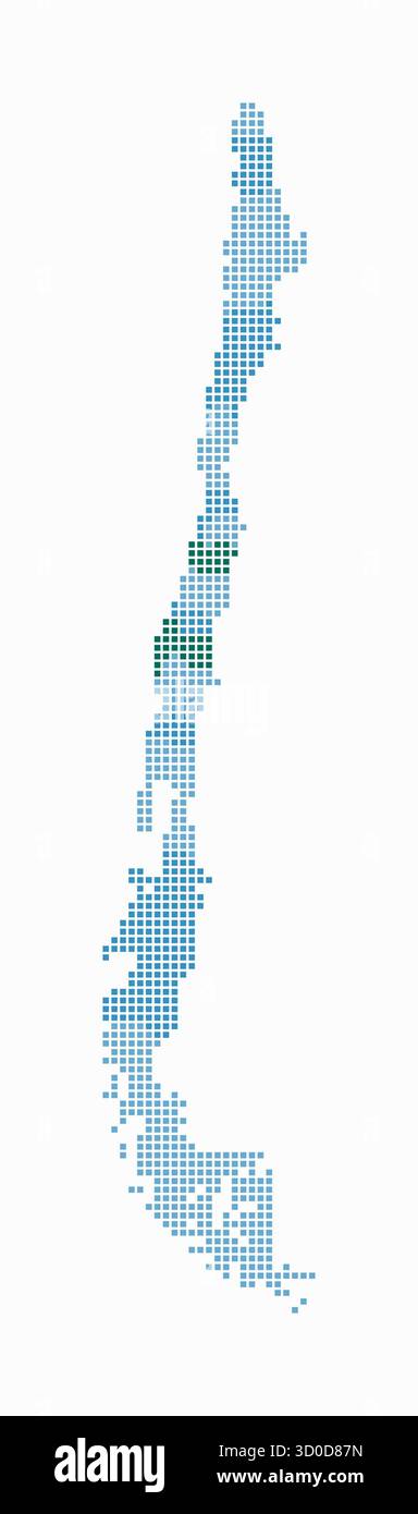 Cartina punteggiata del Cile. Mappa digitale del paese su sfondo bianco. Forma cilena con punti quadrati. Stile puntini colorati. Quadrati di piccole dimensioni. Illustrazione Vettoriale