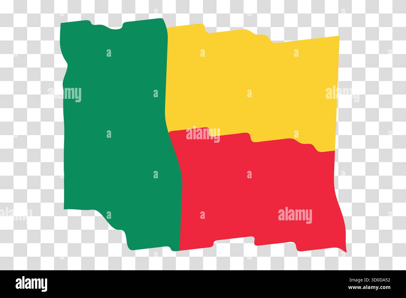 Bandiera ondulata del Benin. Simbolo nazionale nei colori ufficiali. Icona modello. Sfondo vettore astratto. Effetto fluttuante Illustrazione Vettoriale