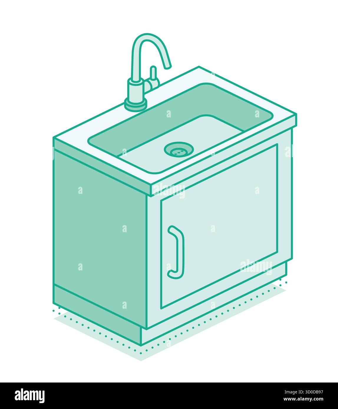 Lavello isometrico da cucina con armadio e rubinetto. Moderna illustrazione vettoriale in stile contorno. Arredamento minimalista per interni e impianto idraulico. Illustrazione Vettoriale Lavello isometrico da cucina con armadio e rubinetto. Moderna illustrazione vettoriale in stile contorno. Arredamento minimalista per interni e impianto idraulico. Illustrazione Vettoriale