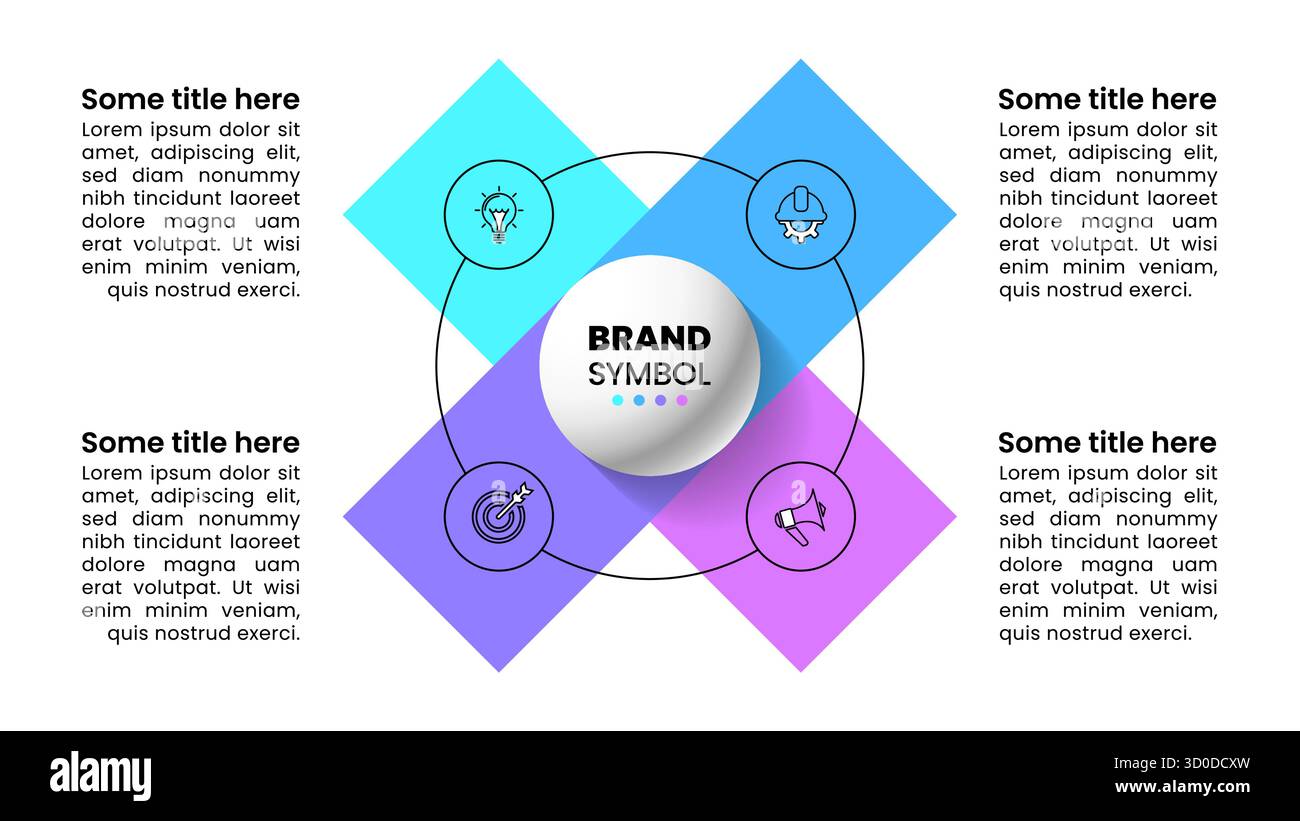 Modello infografico con icone e 4 opzioni o passaggi. Croce. Può essere utilizzato per il layout del flusso di lavoro, il diagramma, il banner, il webdesign. Illustrazione vettoriale Illustrazione Vettoriale