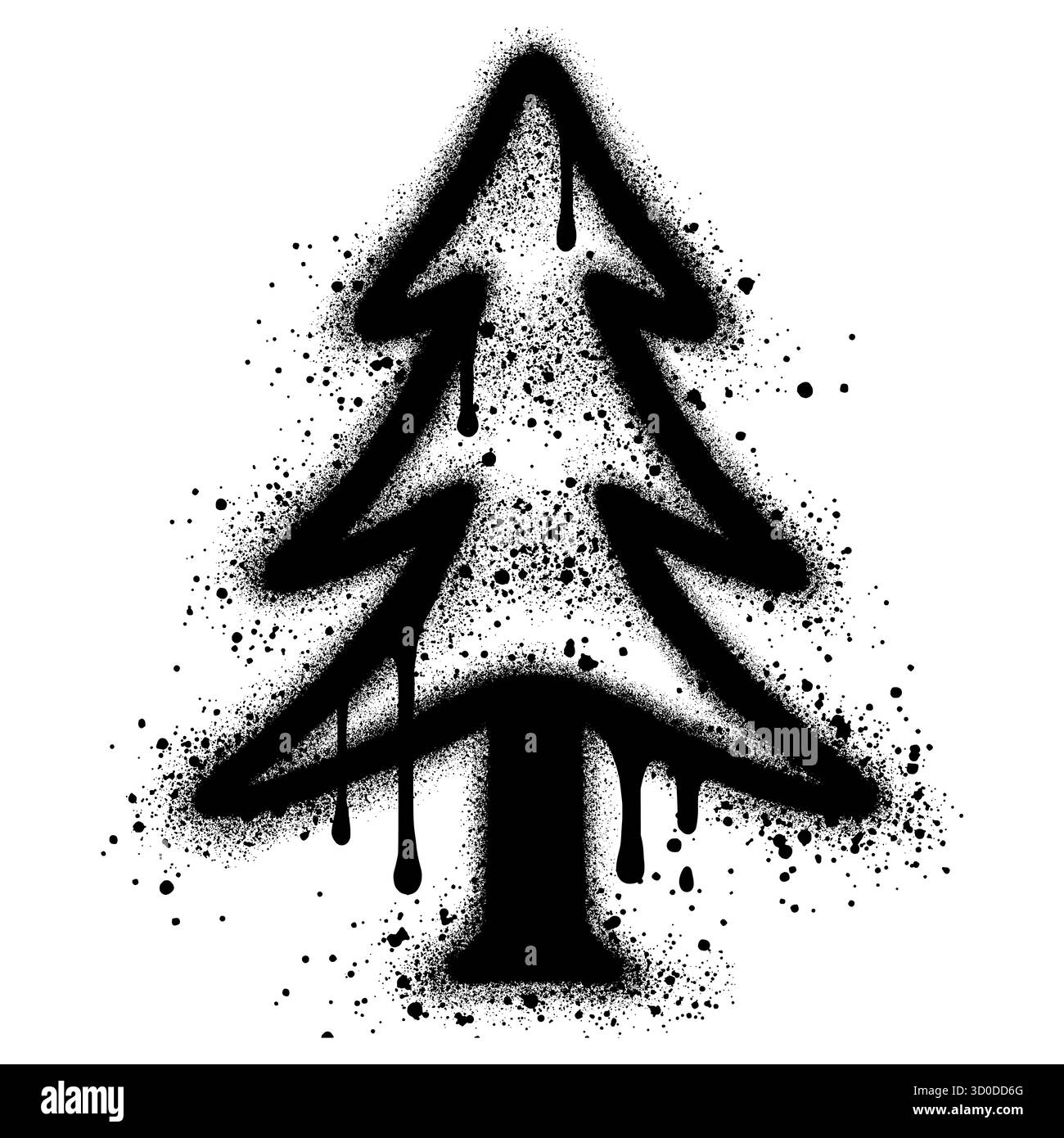 Alberi di conifere in stile graffiti con vernice spray nera. Illustrazione Vettoriale