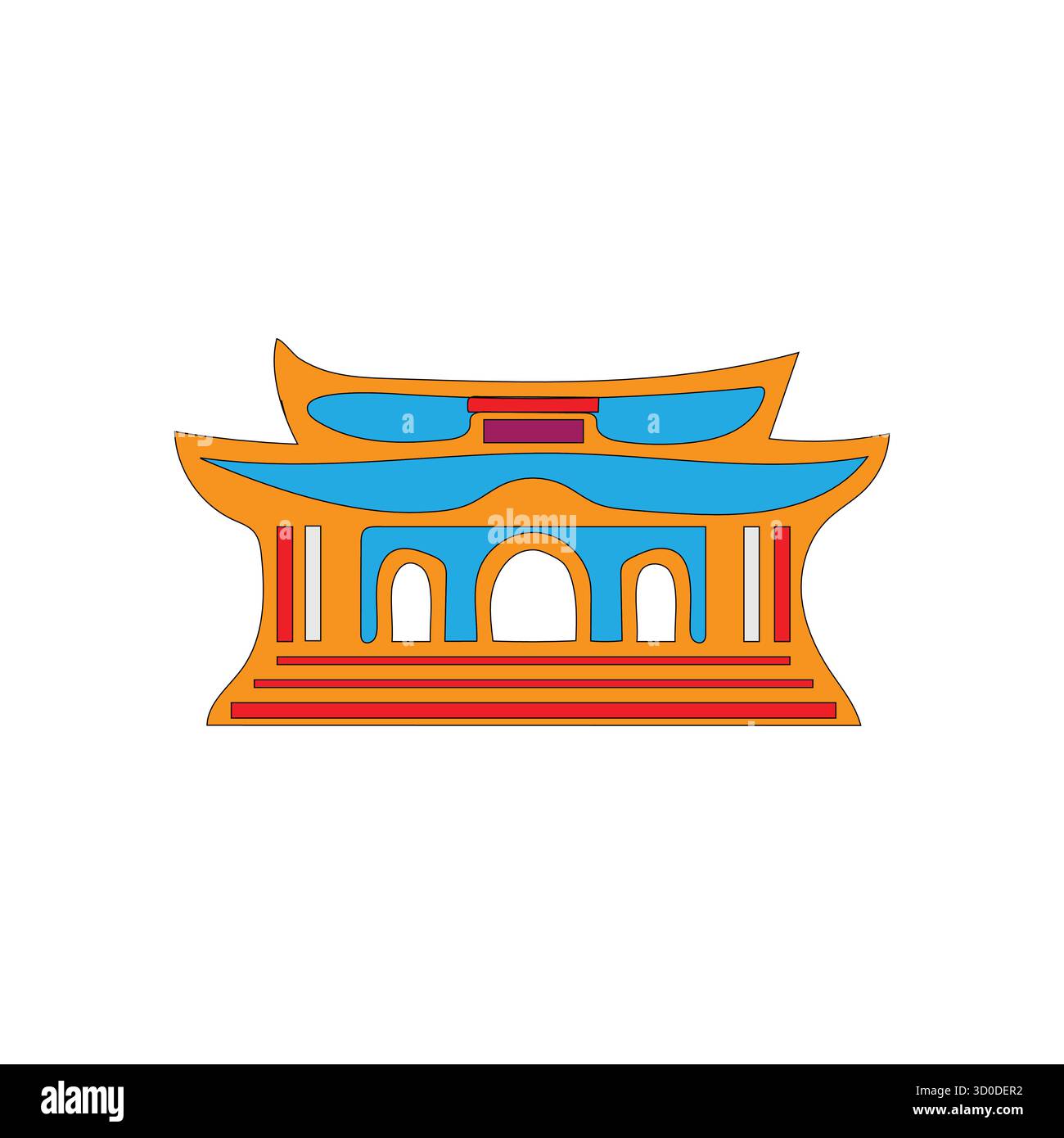 Colorato Tempio buddista stilizzato o illustrazione Pagoda - architettura Asiatica disegno grafico Illustrazione Vettoriale
