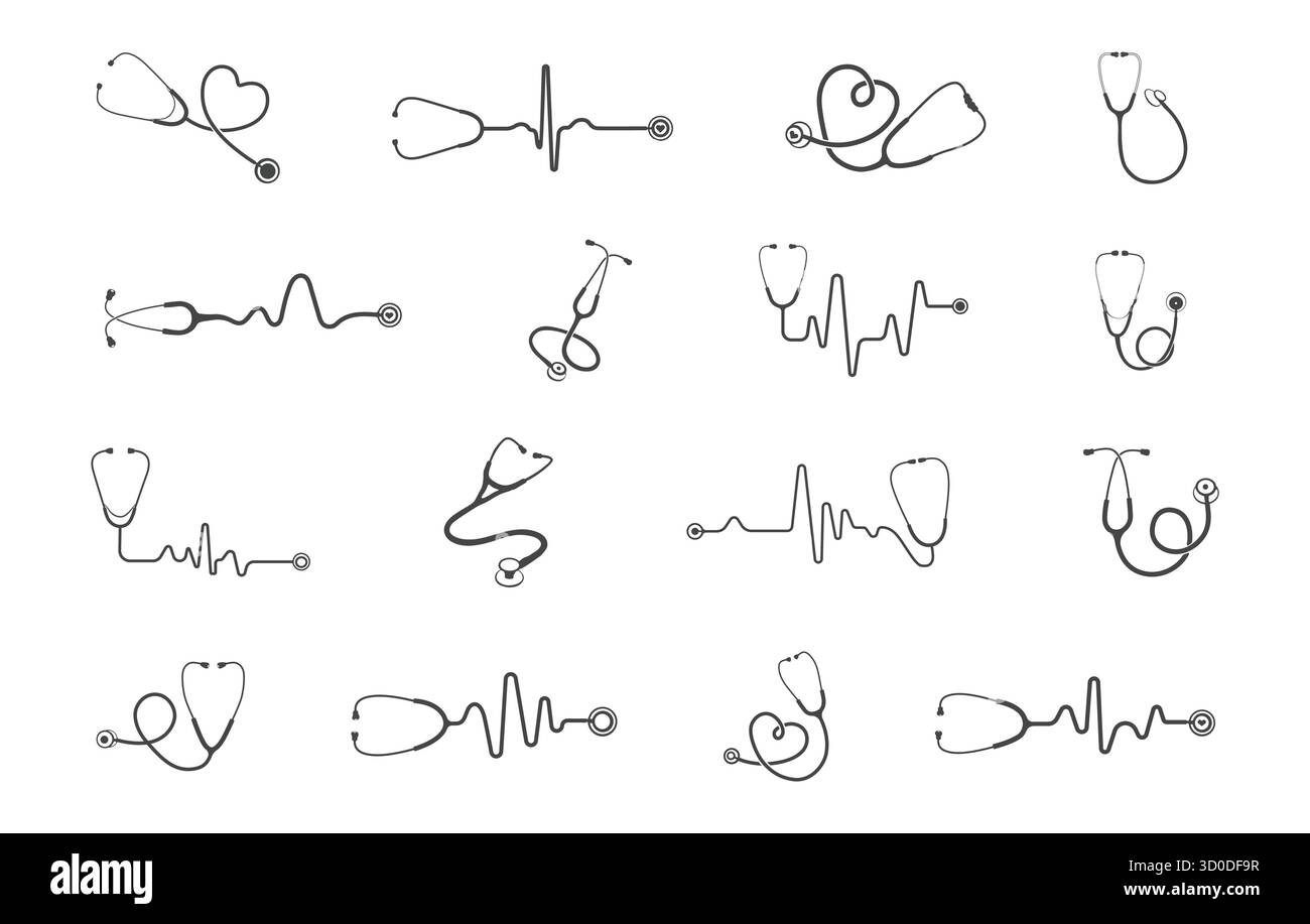 Stetoscopio con battito cardiaco svg, silhouette stetoscopio, stetoscopio cardiaco svg, stetoscopio svg, icona stetoscopio, silhouette con stetoscopio cardiaco, Heartbeat S Illustrazione Vettoriale