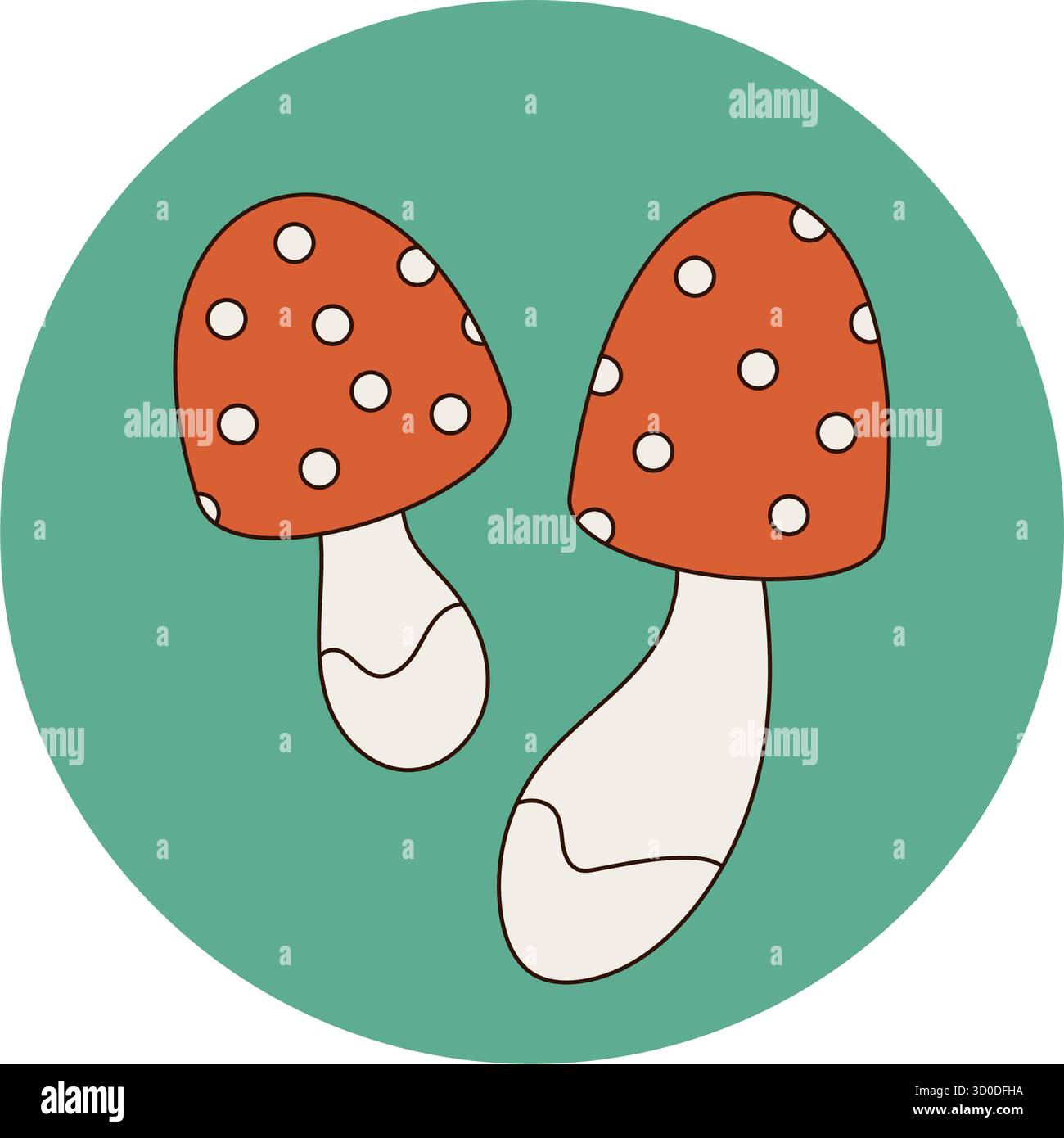 Cerchio con etichetta adesivo per funghi retrò Groovy Illustrazione Vettoriale
