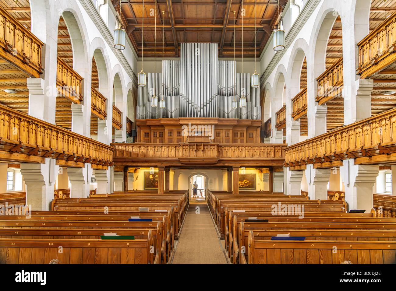 Interno e organo della Friedenskirche im anger Altkötzschenbroda, Kötzschenbroda, Radebeul, Sassonia, Germania Foto Stock