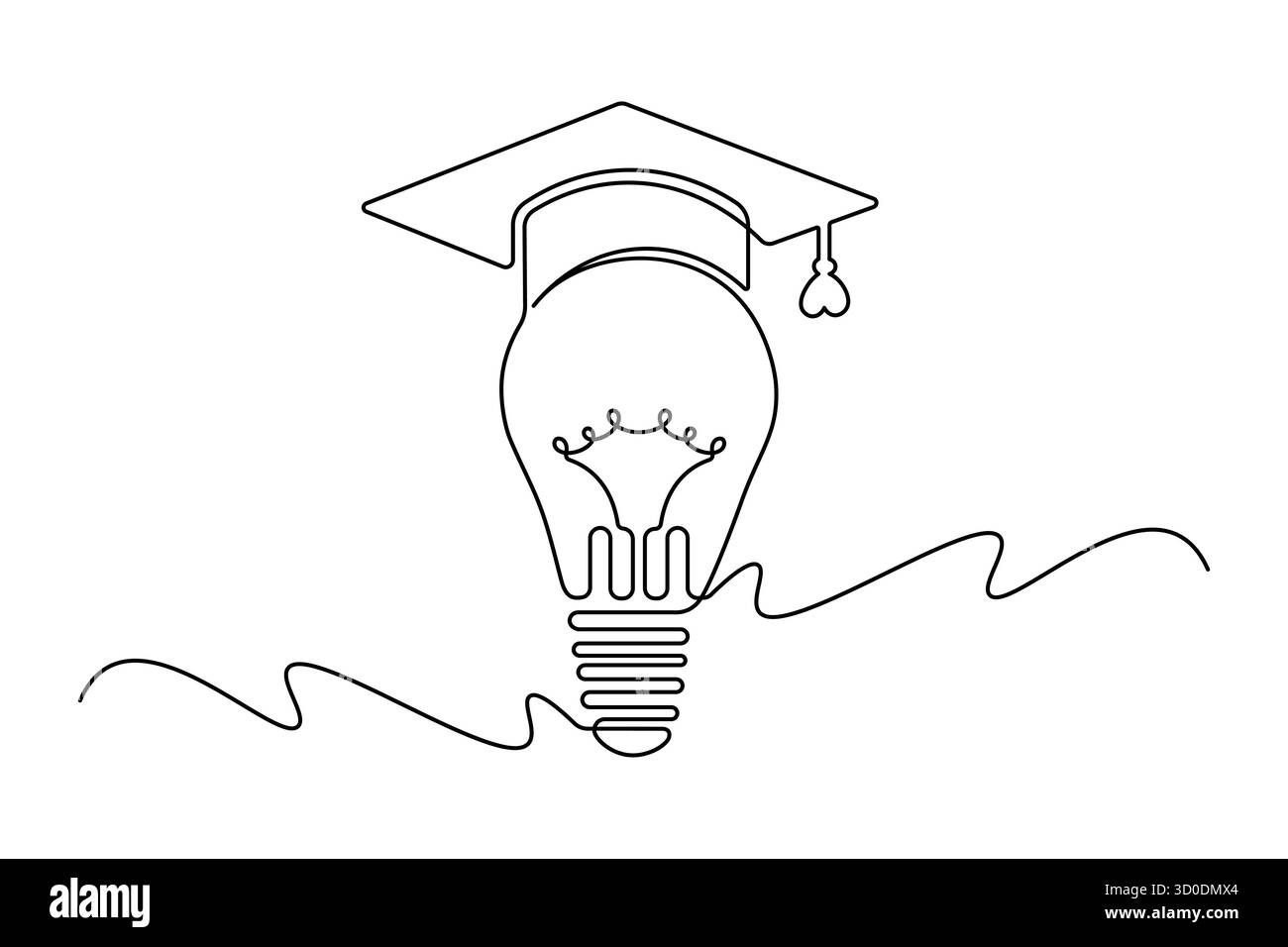 Lampadina creativa con cappuccio graduato Art Vector a linea singola Illustrazione Vettoriale