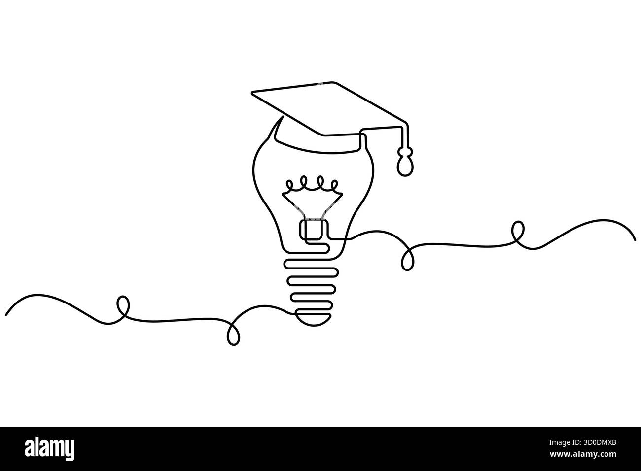 Lampadina creativa con cappuccio graduato Art Vector a linea singola Illustrazione Vettoriale