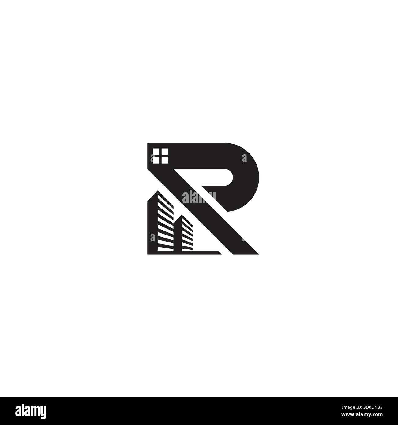 Lettera R e logo dell'edificio o design dell'icona Illustrazione Vettoriale