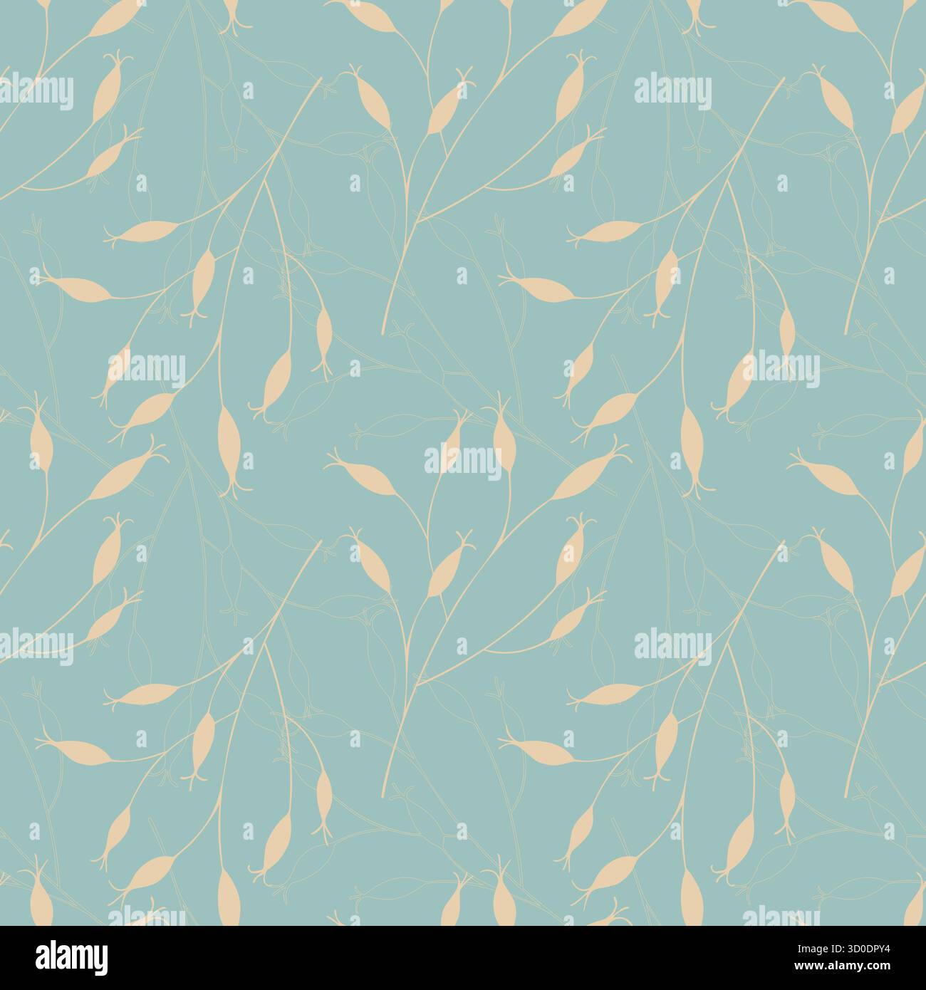 Rami Rosehip con frutti di colore beige su sfondo blu pastello, motivo floreale. Frutti di paniere o rose, raccolta, fonte di vitamina C. . Illustrazione vettoriale Illustrazione Vettoriale