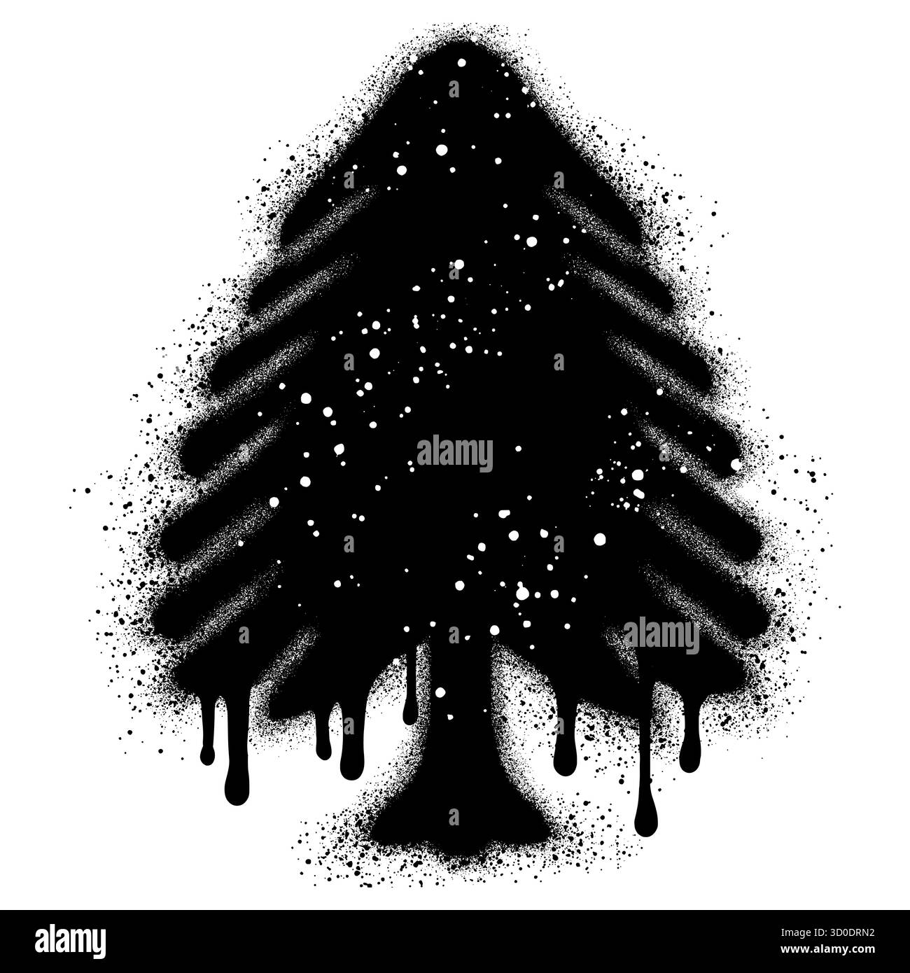 Vernice spray vettoriale di colore nero. Graffiti, grunge, conifere su sfondo bianco. Illustrazione Vettoriale