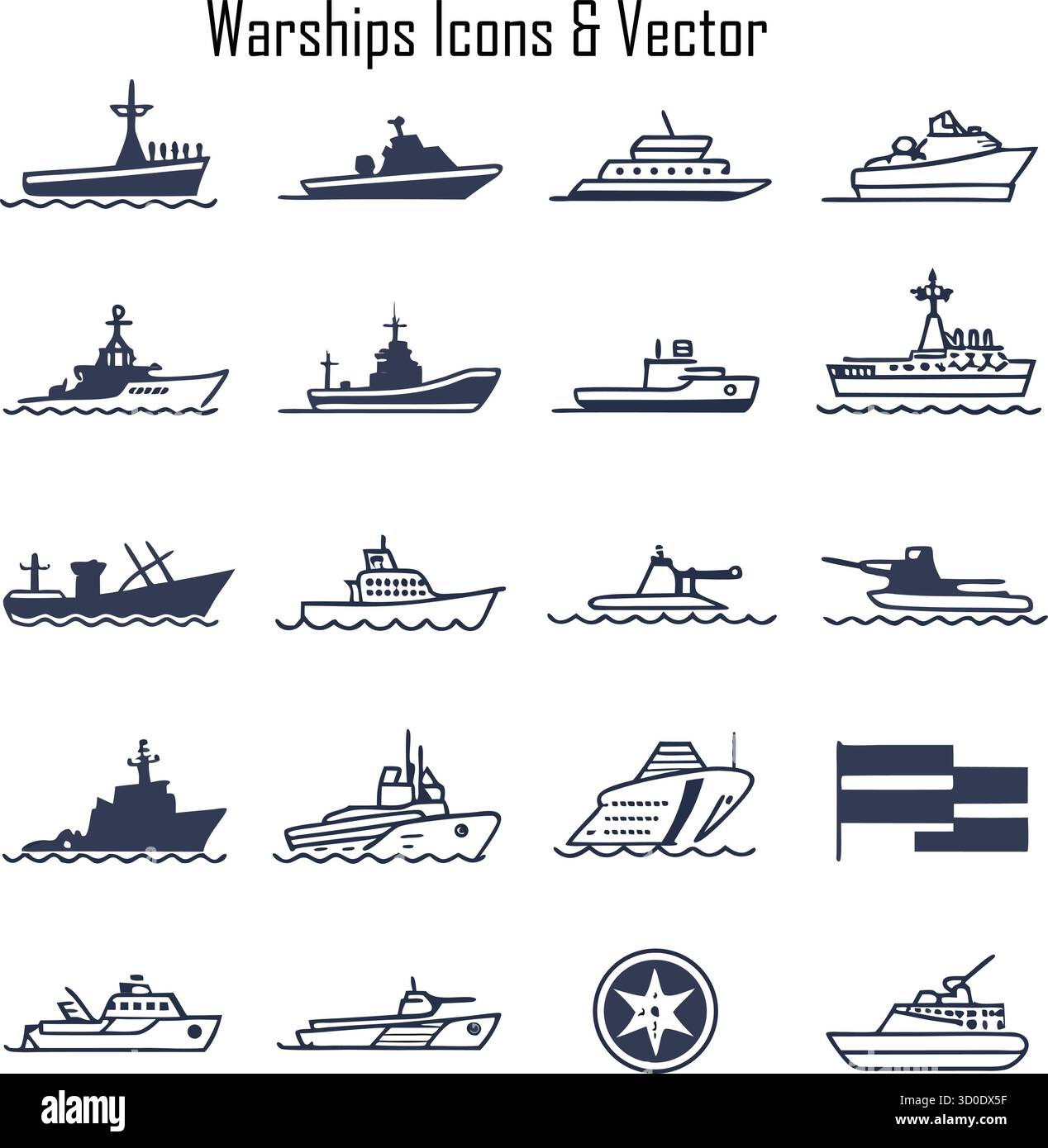 Moderne navi da guerra in mare - navi navali militari, navi da battaglia e flotta di difesa marittima Illustrazione Vettoriale