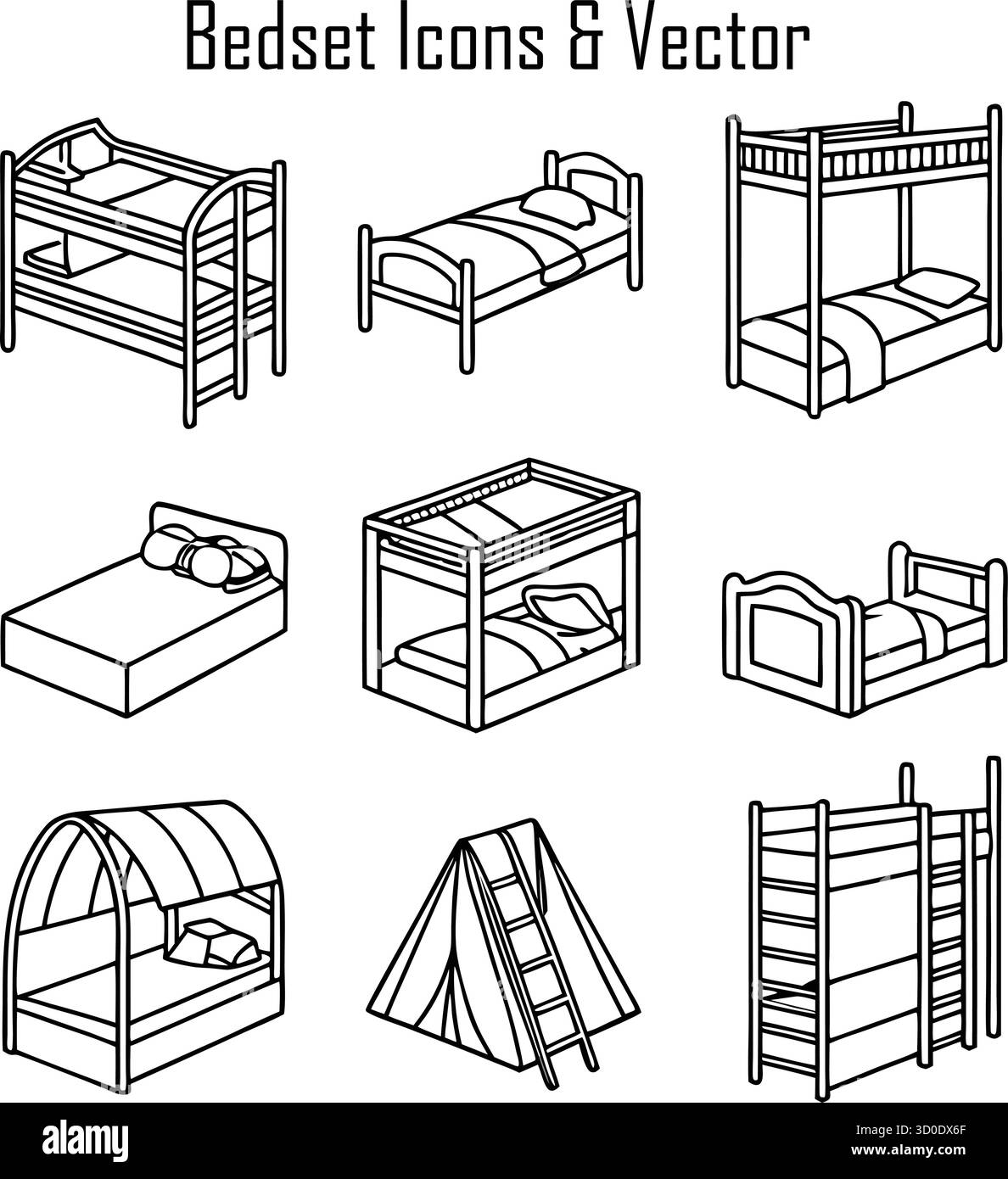 Letto di lusso per la camera da letto: Comodi letti, lenzuola, piumone, cuscini e intimi accessori per il sonno Illustrazione Vettoriale