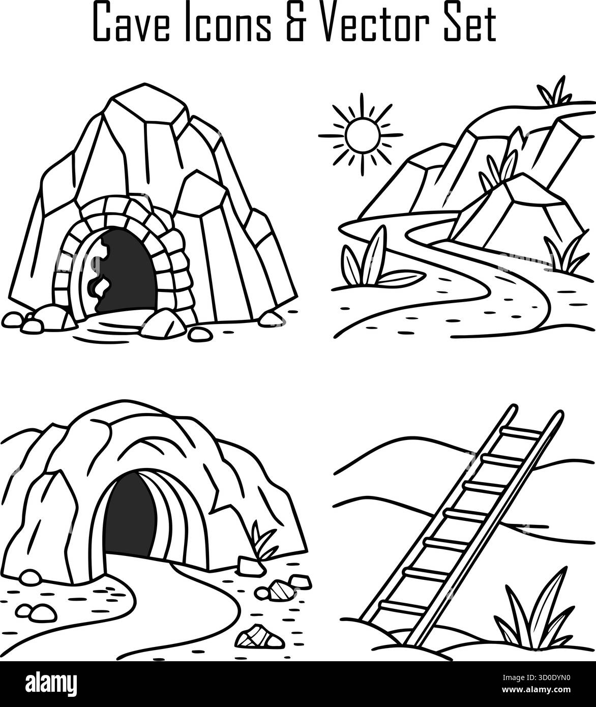 Mystical Cave Interior - formazione rocciosa naturale, esplorazione sotterranea e paesaggio avventura Illustrazione Vettoriale