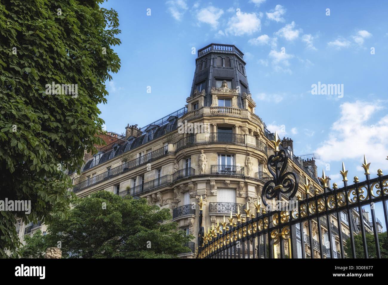 Appartamento classico di Parigi con vista sui tipici balconi e tetti parigini Foto Stock