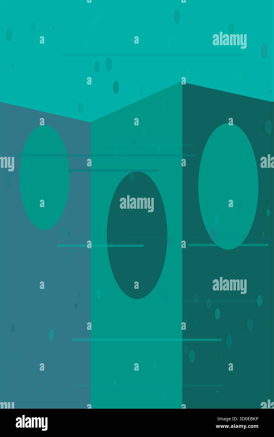 Un moderno vettore astratto caratterizzato da una tavolozza monocromatica color tè e turchese. La composizione comprende cerchi e rettangoli bilanciati con un'ba sottile Illustrazione Vettoriale