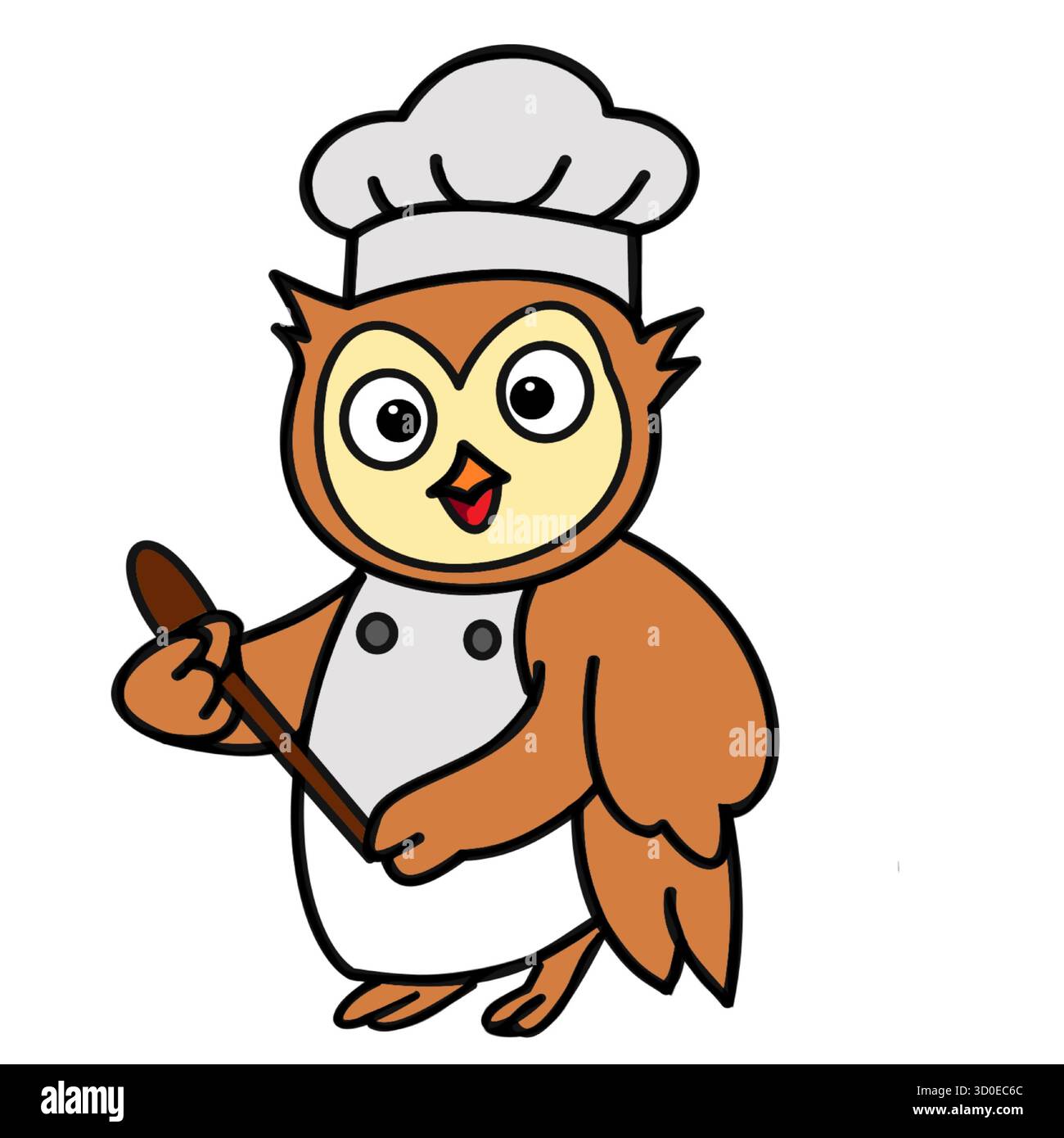 chef gufo cucina ristorante carattere cuoco poster dello chef clipart divertente icona gufo dell'hotel con spatola in mano Illustrazione Vettoriale