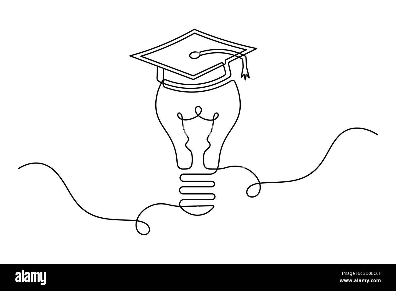 Lampadina creativa con cappuccio graduato Art Vector a linea singola Illustrazione Vettoriale