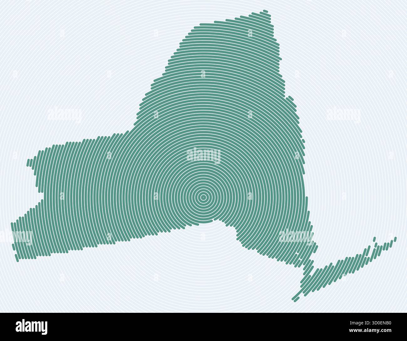 Anelli a forma di New York. Mappa di stato formata da cerchi impilati. Design della forma del confine di New York. Illustrazione vettoriale di classe. Illustrazione Vettoriale