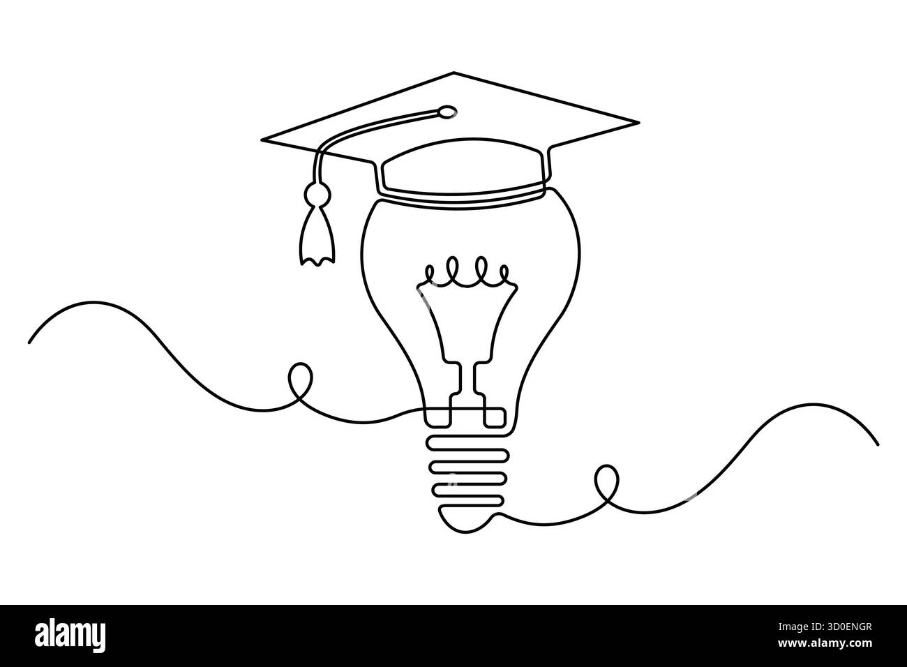 Lampadina creativa con cappuccio graduato Art Vector a linea singola Illustrazione Vettoriale