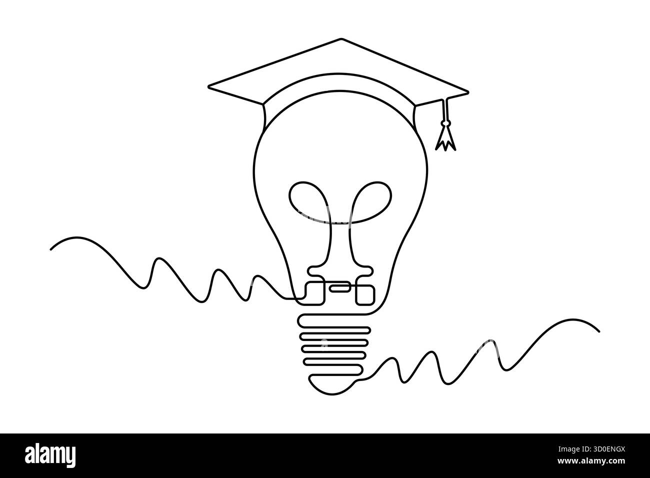 Lampadina creativa con cappuccio graduato Art Vector a linea singola Illustrazione Vettoriale