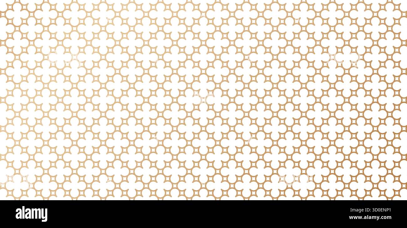 Motivo arrotondato geometrico senza cuciture basato sulla tradizionale arte islamica. Linee di colore dorate sfondi bianchi isolati. Ottimo design per tessuti e tessuti Illustrazione Vettoriale