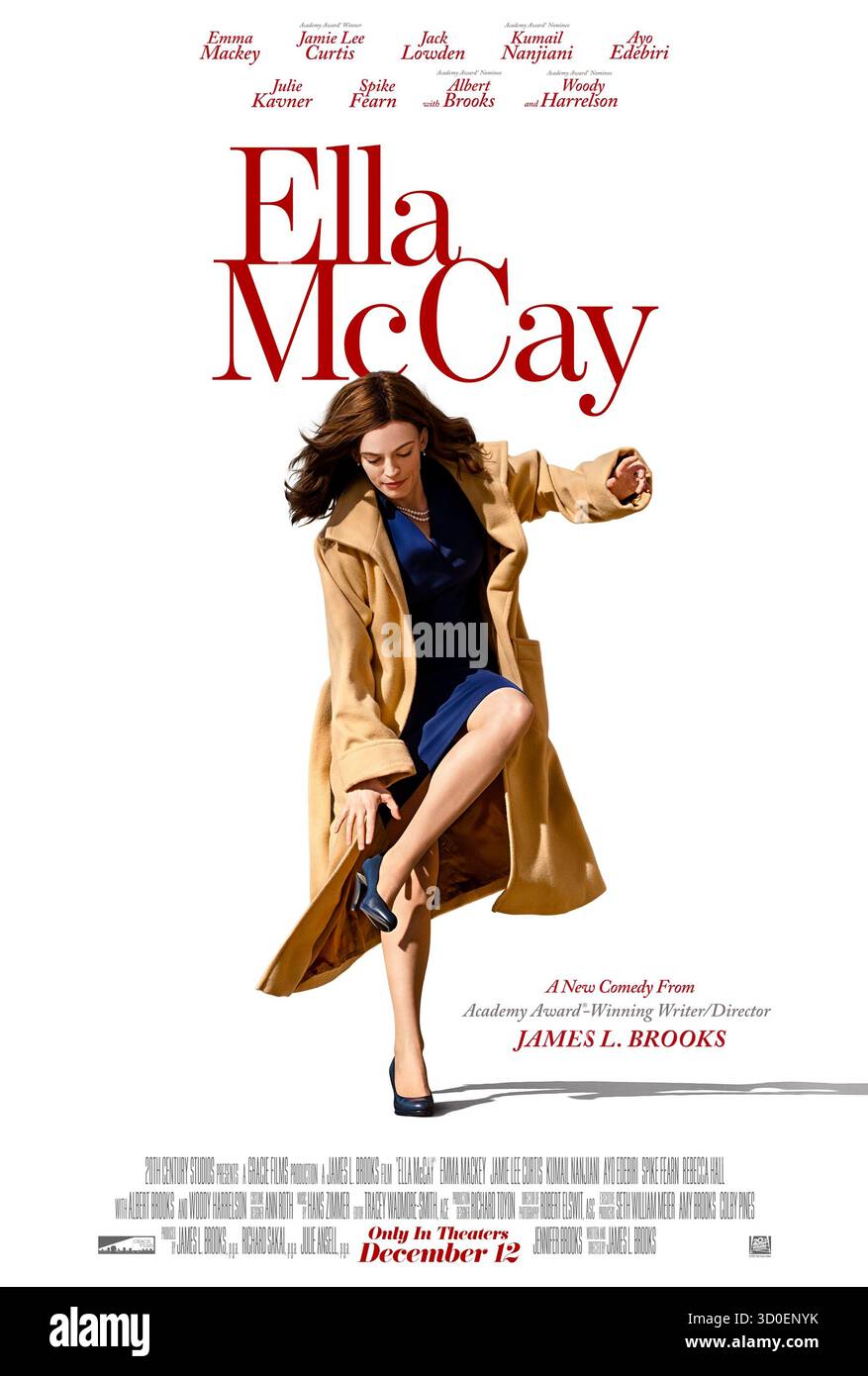 Ella McCay (2025), diretto da James L. Brooks e interpretato da Emma Mackey, Woody Harrelson e Kumail Nanjiani. Una giovane donna idealista cerca di bilanciare la sua vita familiare e le sue ambizioni di carriera in una commedia sentita su come sopravvivere e amare le persone a te più vicine. USA SOLO PER USO EDITORIALE DI un foglio di poster. Crediti: BFA / 20th Century Studios Foto Stock
