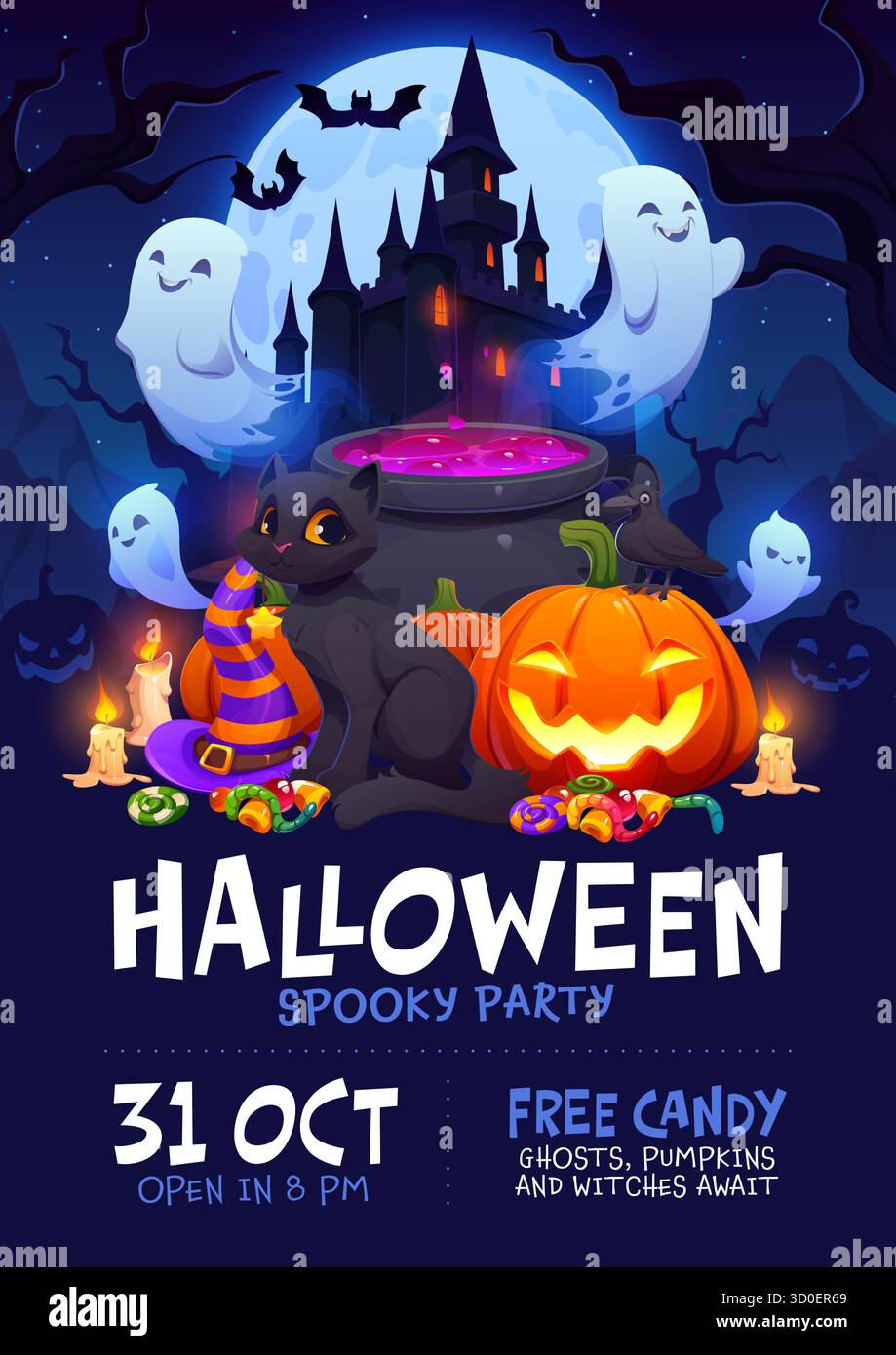 Volantino spaventoso su invito vettoriale per la festa di Halloween Illustrazione Vettoriale