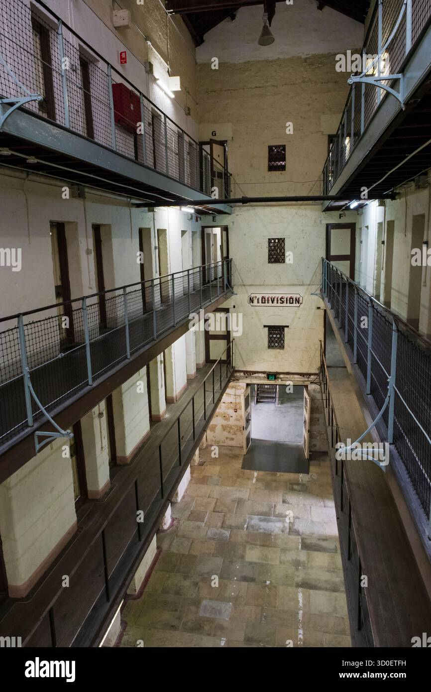 Il blocco di cellula numero uno della Divisione di Fremantle Prison, Perth, Australia Occidentale Foto Stock